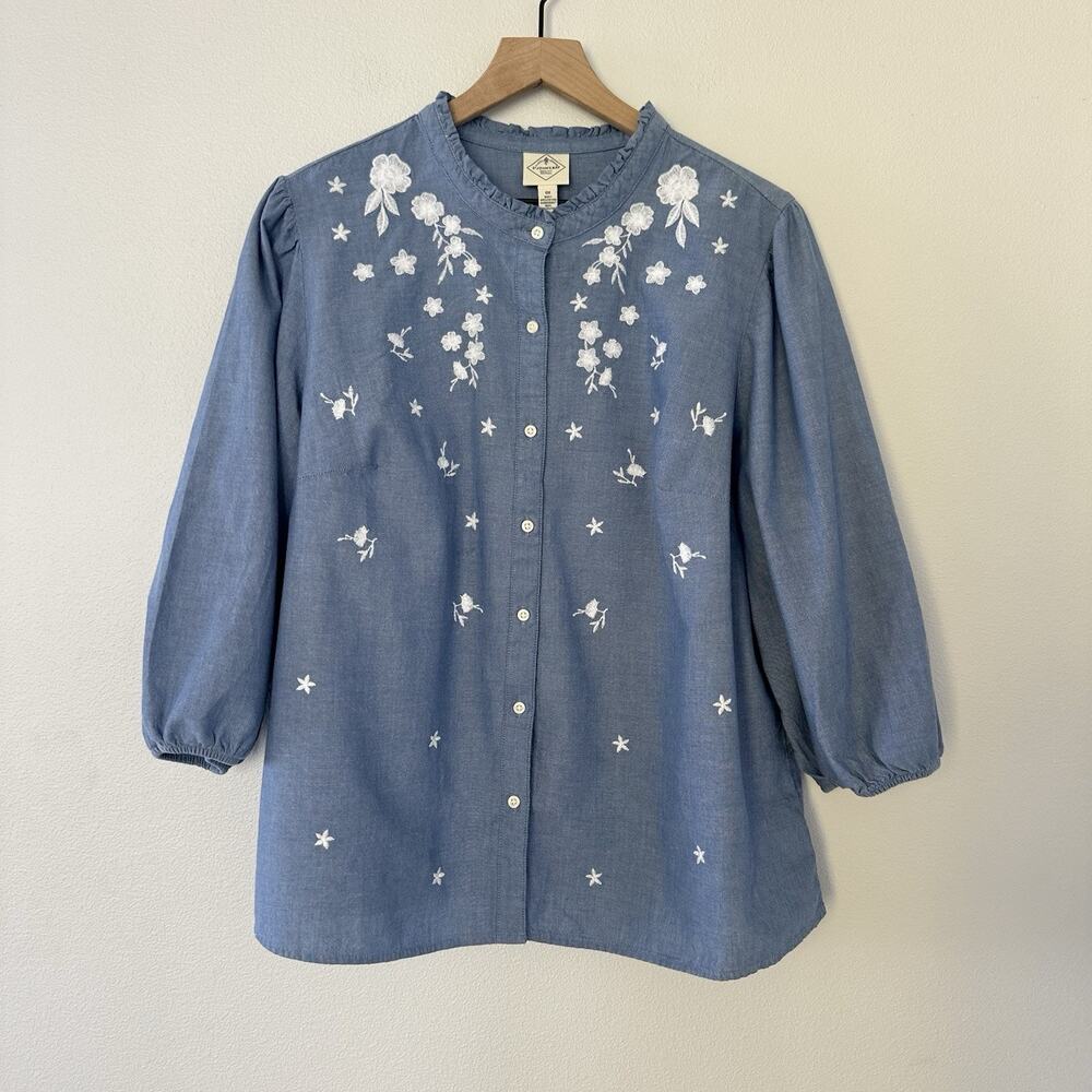 100% Cotton Embroidered Peasant Top St John's Bay 0X Ruffle Boho Cottage Indie